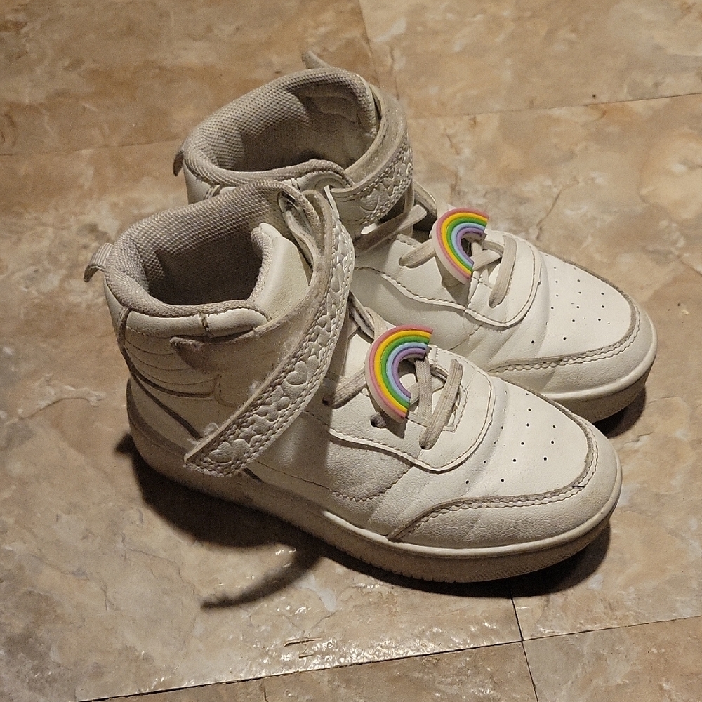 Kids White High-Top Sneakers with Rainbow Charm